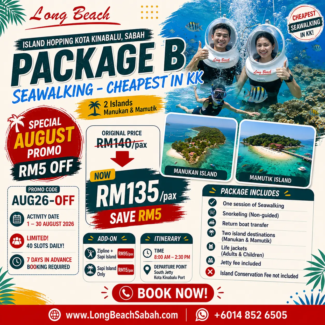 Long beach manukan mamutik island hopping kota kinabalu sabah promo August B