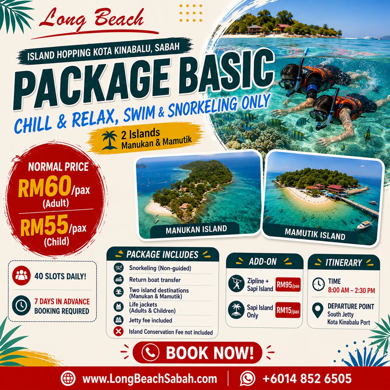 Long beach manukan mamutik island hopping kota kinabalu sabah promo August Basic